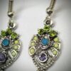Boucles d'oreilles argentées vertes et bleues. – Image 4